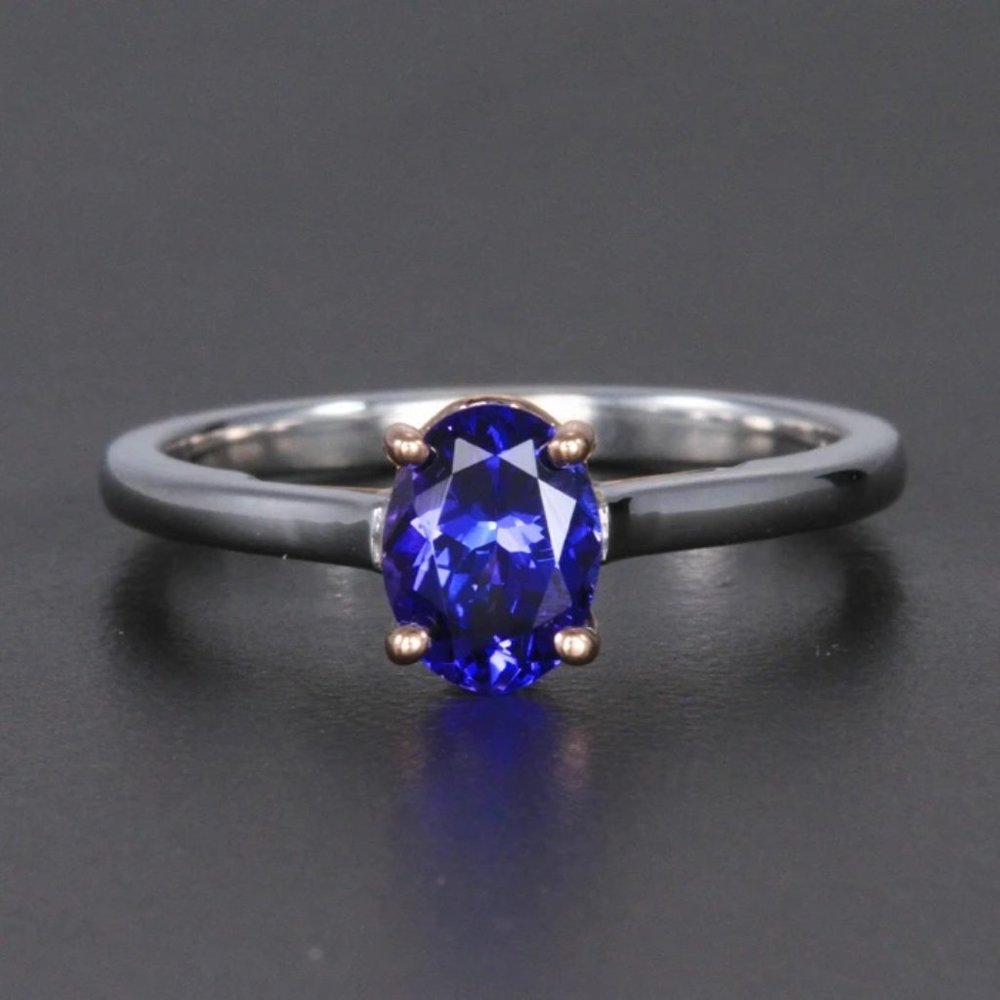 1.12 CARATS TANZANITE RING 14K WHITE AND ROSE GOLD